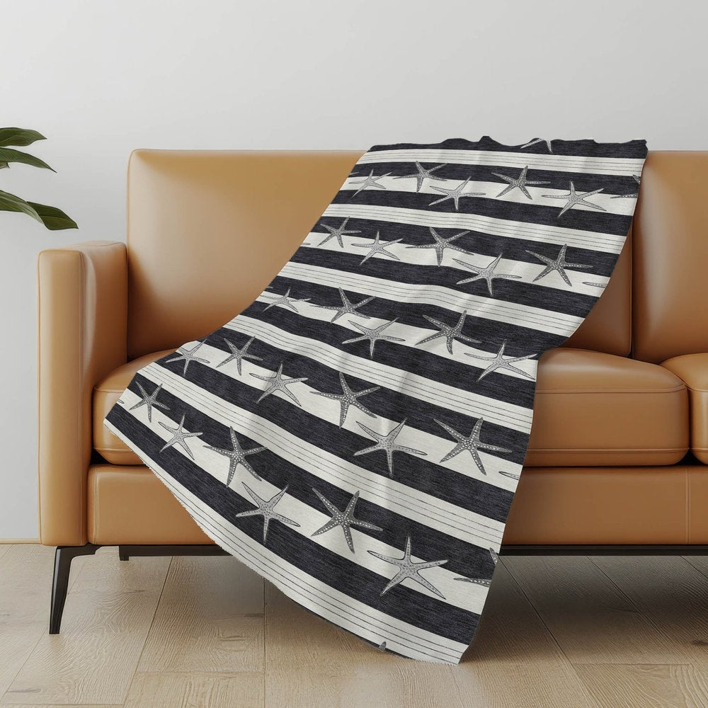 50" X 70" Midnight Ivory And Gray Animal Print Polyester Woven Plush Throw Blanket