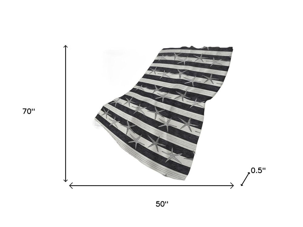 50" X 70" Midnight Ivory And Gray Animal Print Polyester Woven Plush Throw Blanket