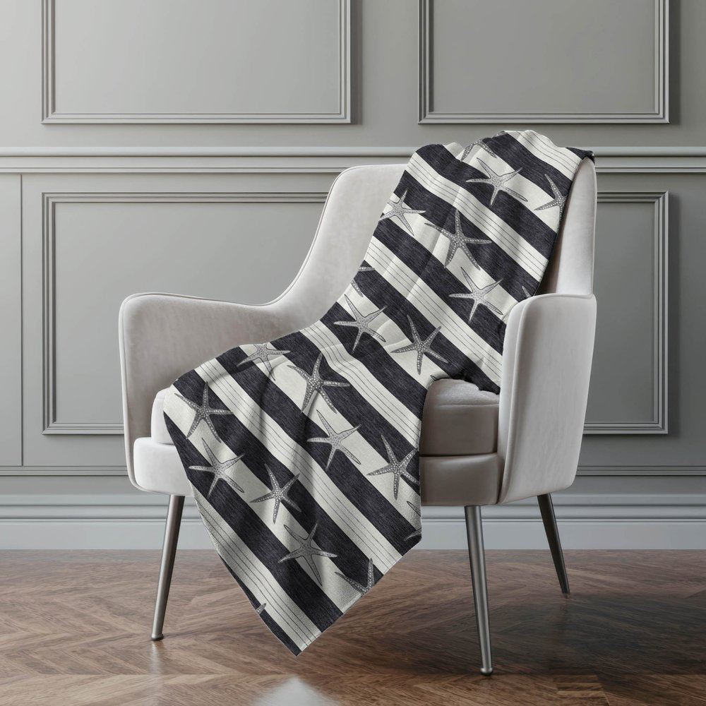 50" X 70" Midnight Ivory And Gray Animal Print Polyester Woven Plush Throw Blanket