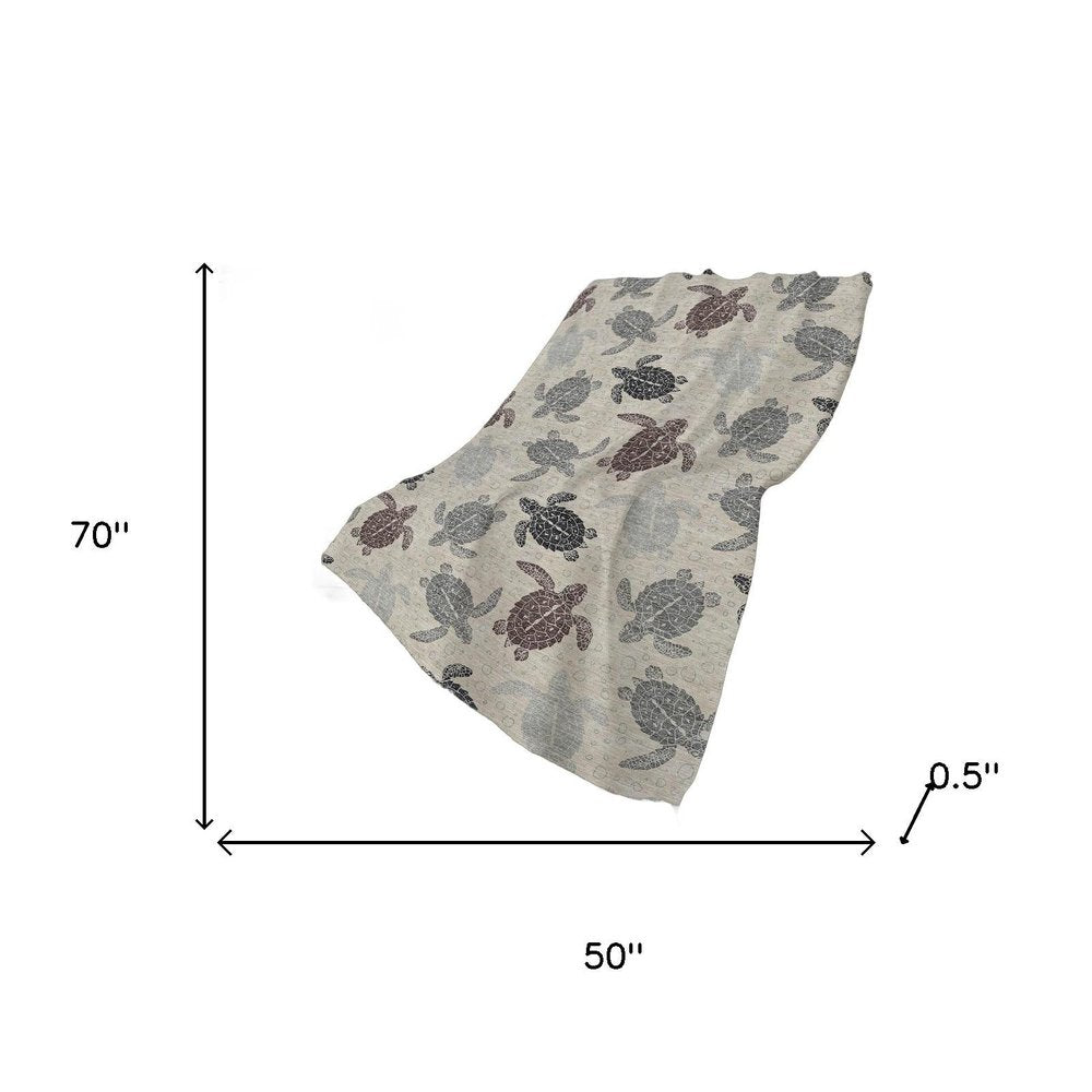 50" X 70" Sand Beige And Gray Animal Print Polyester Woven Plush Throw Blanket