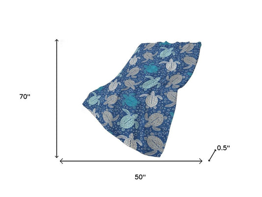 50" X 70" Blue Ivory And Teal Animal Print Polyester Woven Plush Throw Blanket
