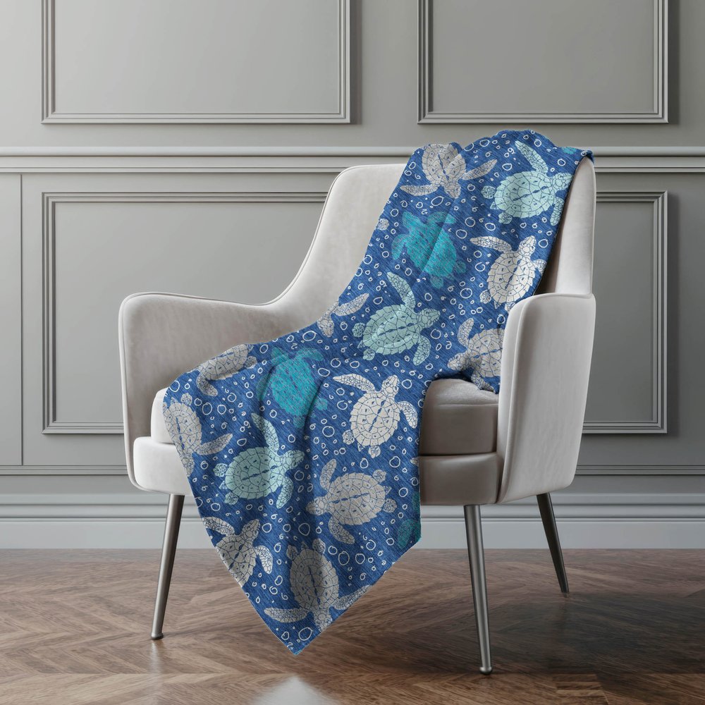 50" X 70" Blue Ivory And Teal Animal Print Polyester Woven Plush Throw Blanket