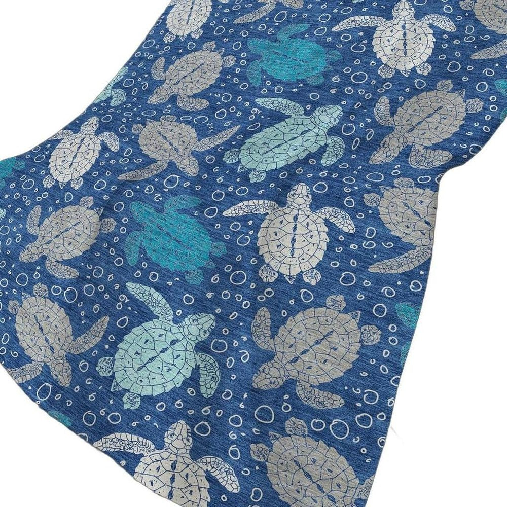 50" X 70" Blue Ivory And Teal Animal Print Polyester Woven Plush Throw Blanket