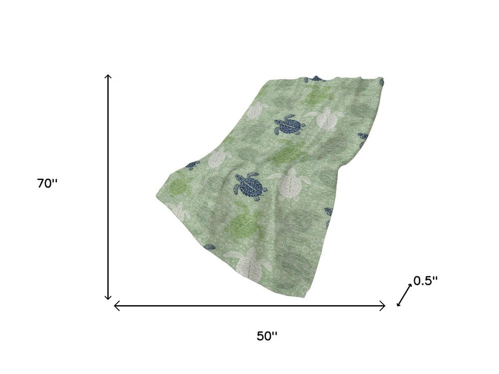 50" X 70" Green Blue And Ivory Animal Print Polyester Woven Plush Throw Blanket