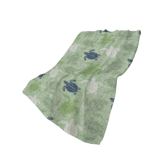 50" X 70" Green Blue And Ivory Animal Print Polyester Woven Plush Throw Blanket