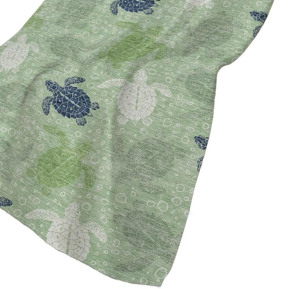 50" X 70" Green Blue And Ivory Animal Print Polyester Woven Plush Throw Blanket