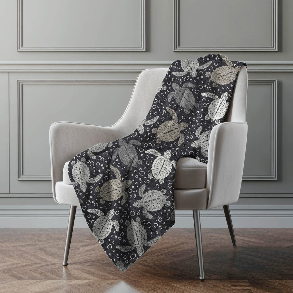 50" X 70" Midnight Gray And Ivory Animal Print Polyester Woven Plush Throw Blanket