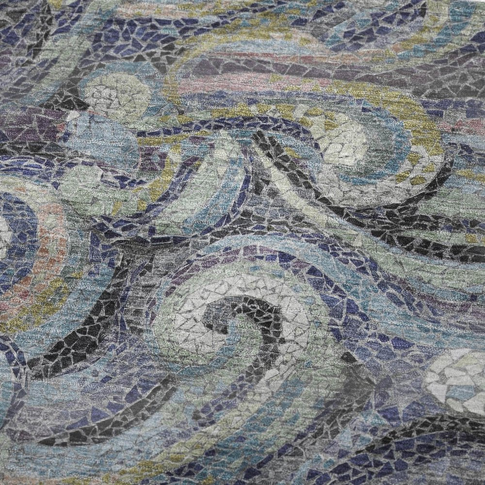 50" X 70" Steel Blue Light Pink And Beige Abstract Plush Throw Blanket