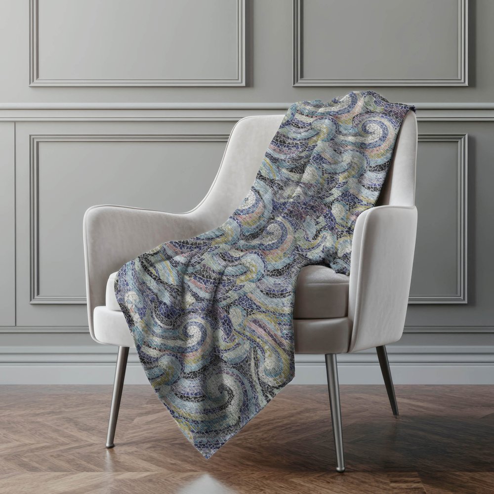 50" X 70" Steel Blue Light Pink And Beige Abstract Polyester Woven Plush Throw Blanket