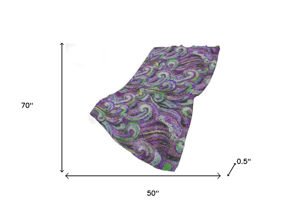 50" X 70" Purple Green And Ivory Abstract Polyester Woven Plush Throw Blanket