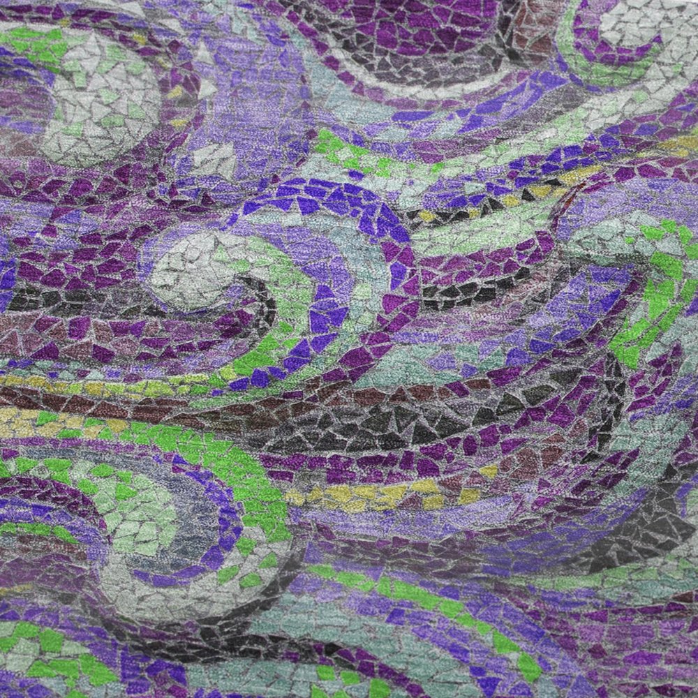 50" X 70" Purple Green And Ivory Abstract Plush Throw Blanket