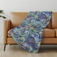 50" X 70" Blue Yellow And Ivory Abstract Polyester Woven Plush Throw Blanket