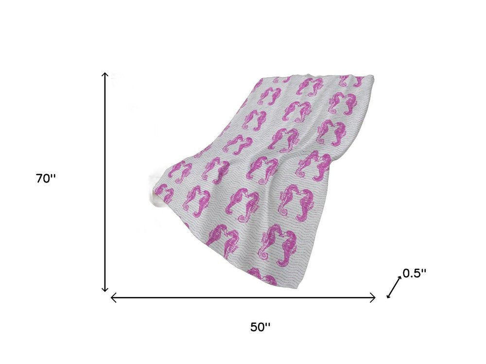 50" X 70" Pink And Silver Animal Print Polyester Woven Plush Throw Blanket