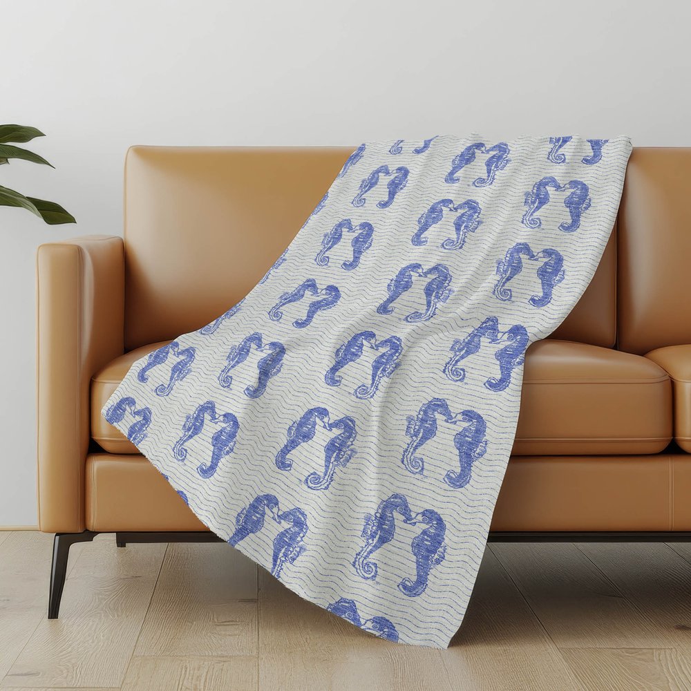 50" X 70" Blue And Ivory Animal Print Polyester Woven Plush Throw Blanket