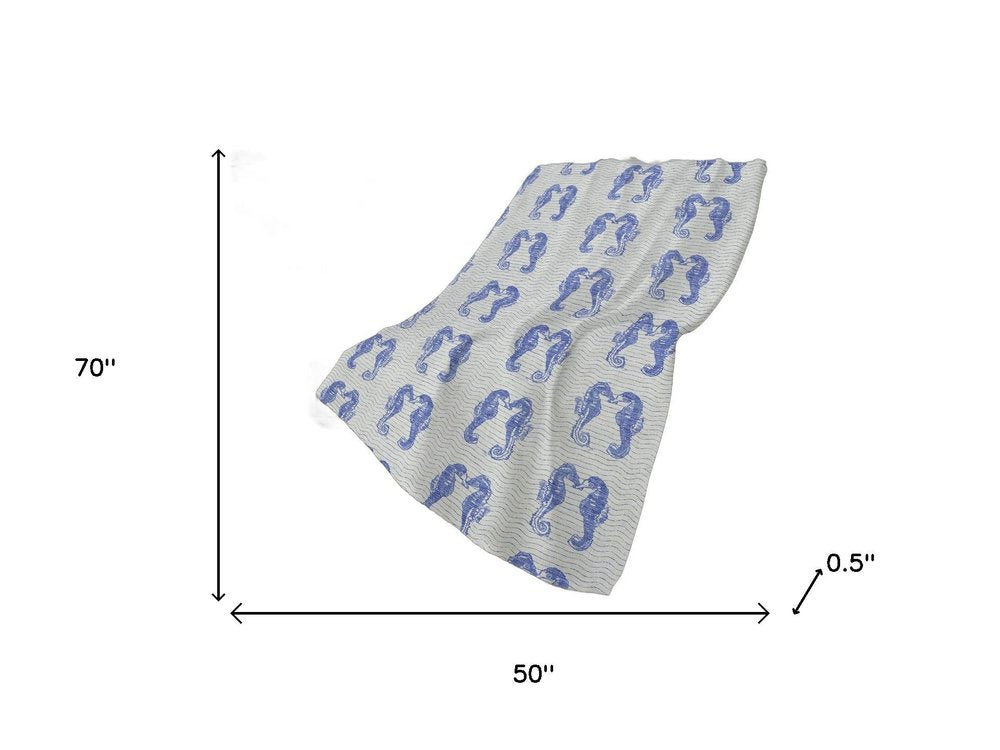 50" X 70" Blue And Ivory Animal Print Polyester Woven Plush Throw Blanket