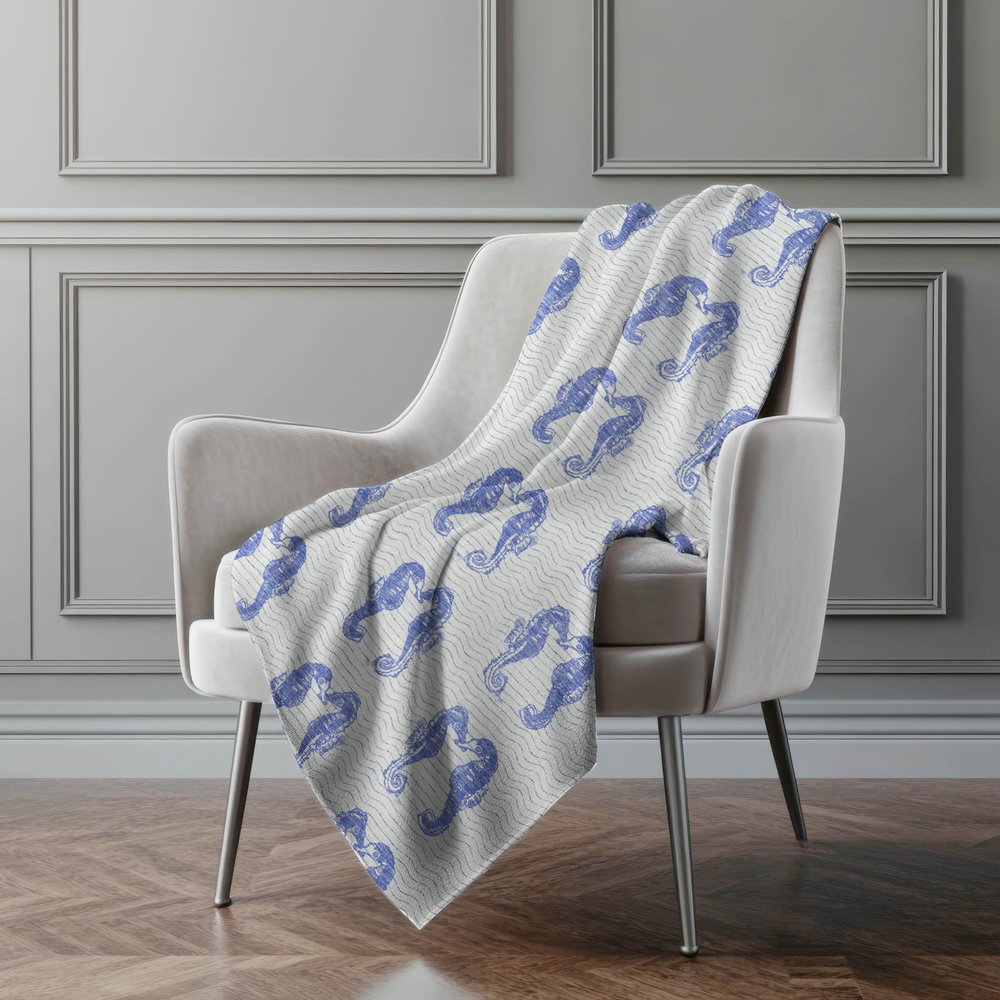 50" X 70" Blue And Ivory Animal Print Polyester Woven Plush Throw Blanket
