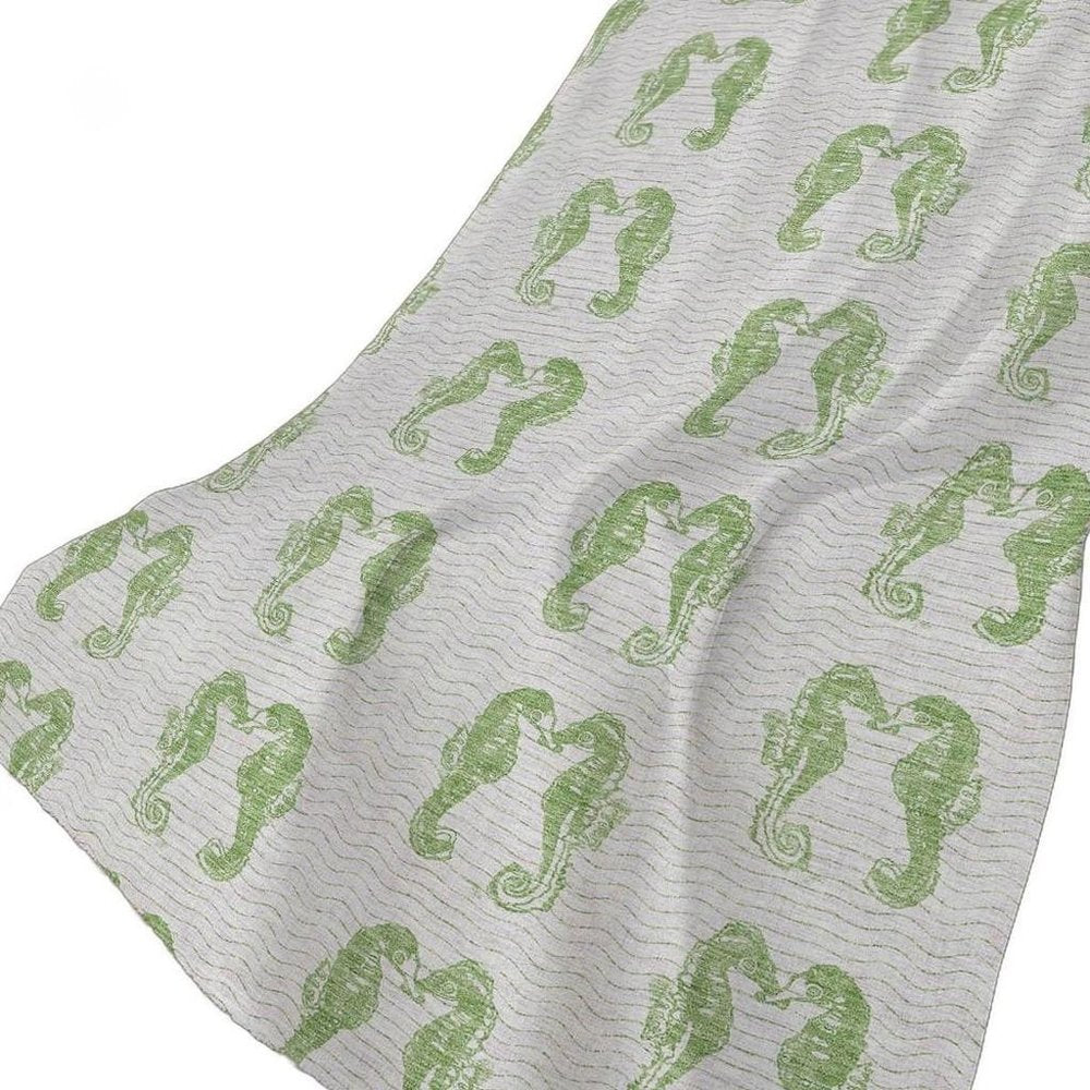 50" X 70" Green And Ivory Animal Print Polyester Woven Plush Throw Blanket