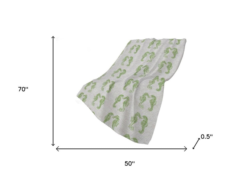 50" X 70" Green And Ivory Animal Print Polyester Woven Plush Throw Blanket