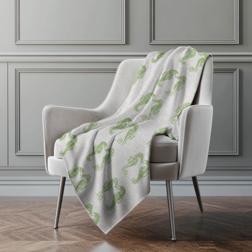 50" X 70" Green And Ivory Animal Print Polyester Woven Plush Throw Blanket