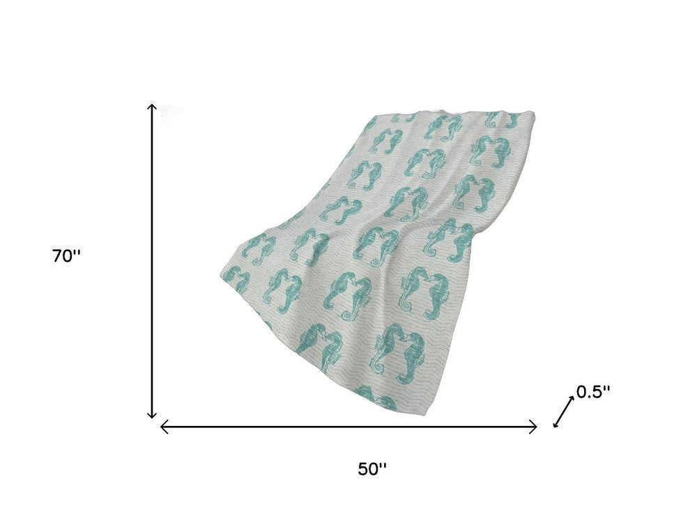 50" X 70" Aqua And Ivory Animal Print Plush Throw Blanket