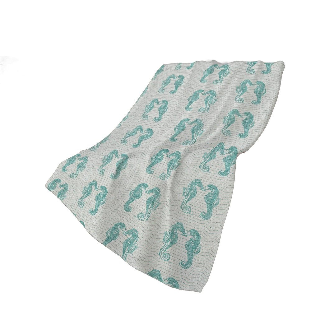 50" X 70" Aqua And Ivory Animal Print Polyester Woven Plush Throw Blanket