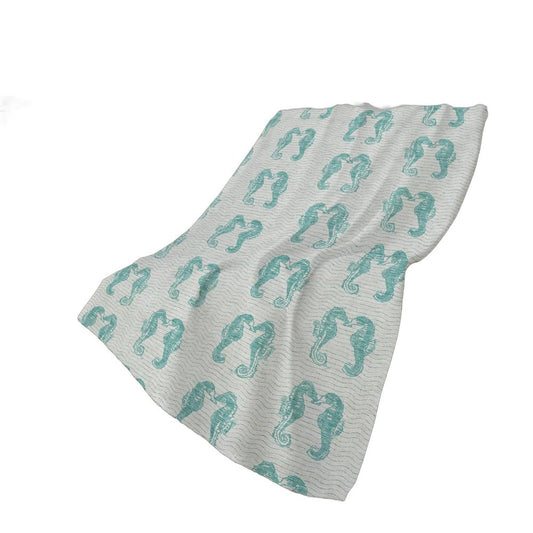 50" X 70" Aqua And Ivory Animal Print Polyester Woven Plush Throw Blanket