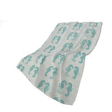 50" X 70" Aqua And Ivory Animal Print Polyester Woven Plush Throw Blanket