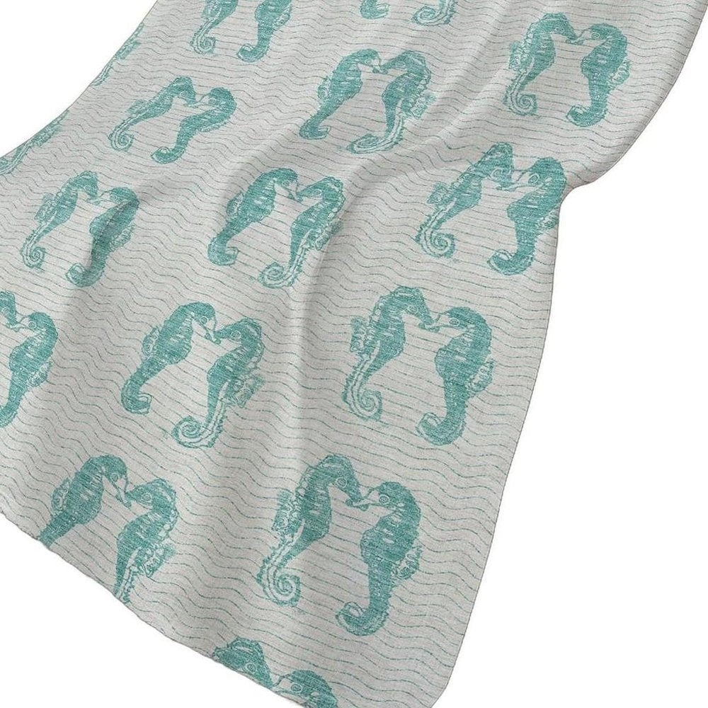 50" X 70" Aqua And Ivory Animal Print Polyester Woven Plush Throw Blanket