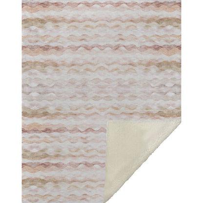 50" X 70" Peach Beige And Ivory Microfiber Abstract Plush Throw Blanket