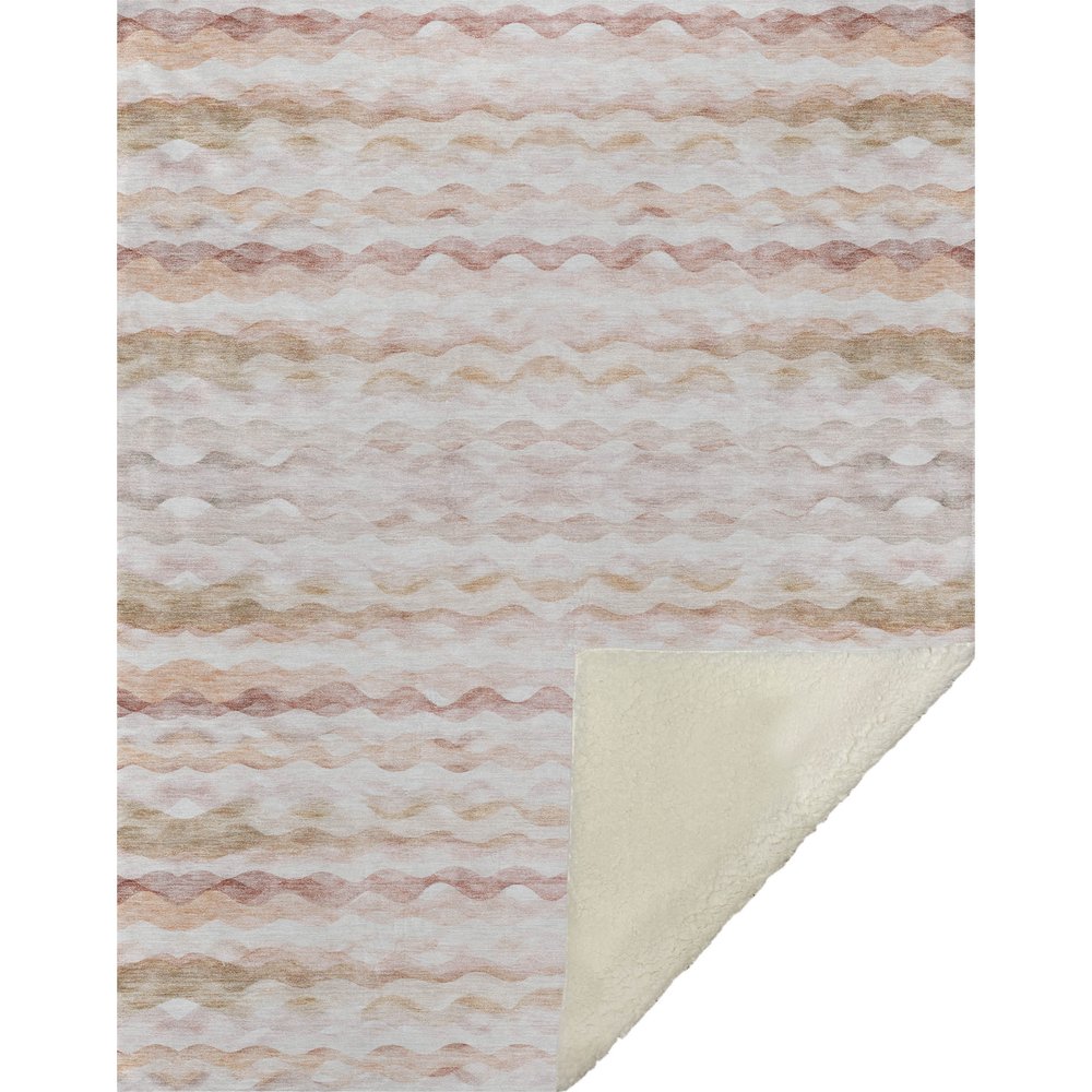 50" X 70" Peach Beige And Ivory Abstract Microfiber Plush Throw Blanket