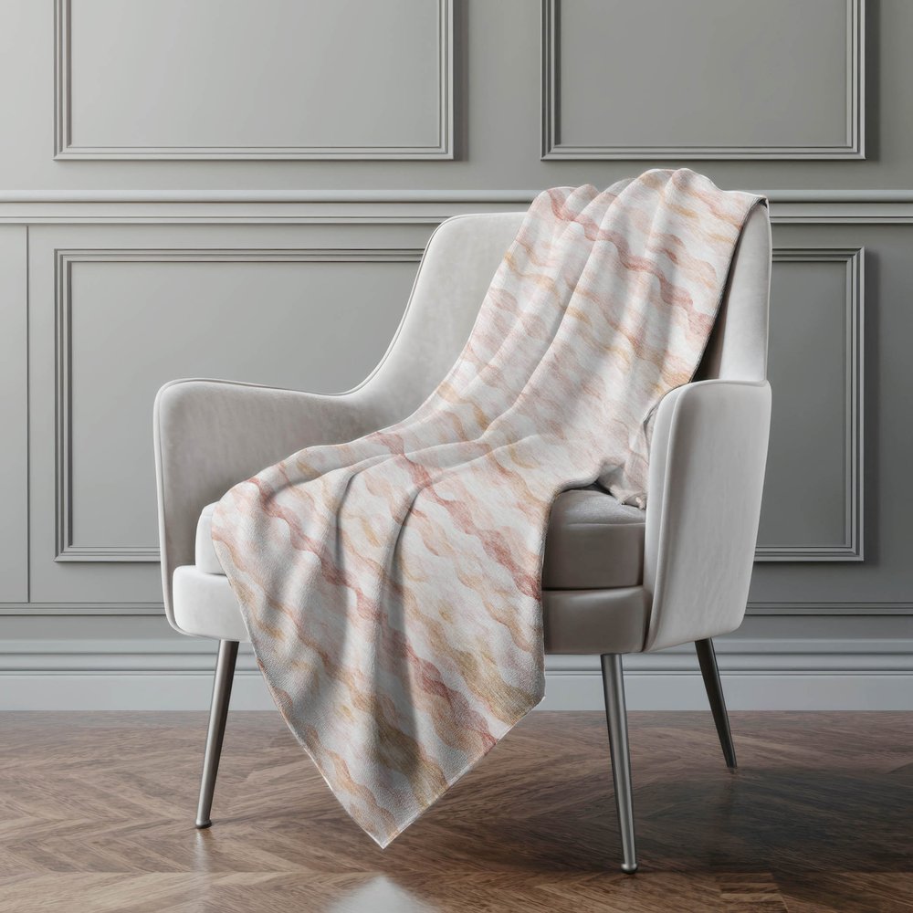 50" X 70" Peach Beige And Ivory Abstract Microfiber Plush Throw Blanket