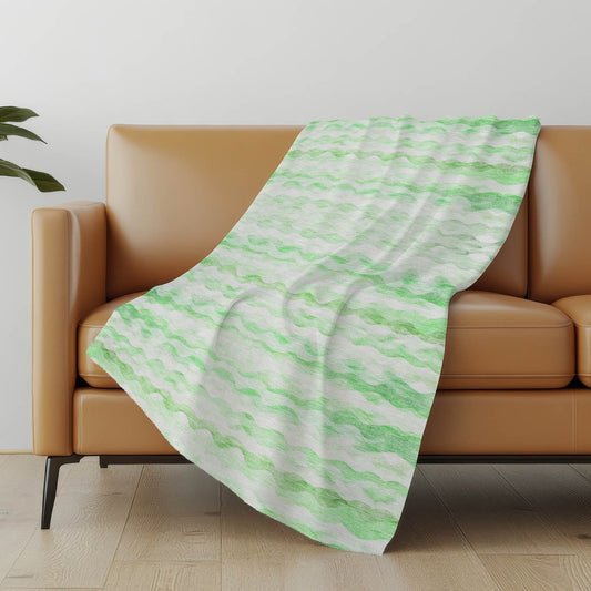 50" X 70" Green And Ivory Abstract Polyester Woven Plush Throw Blanket