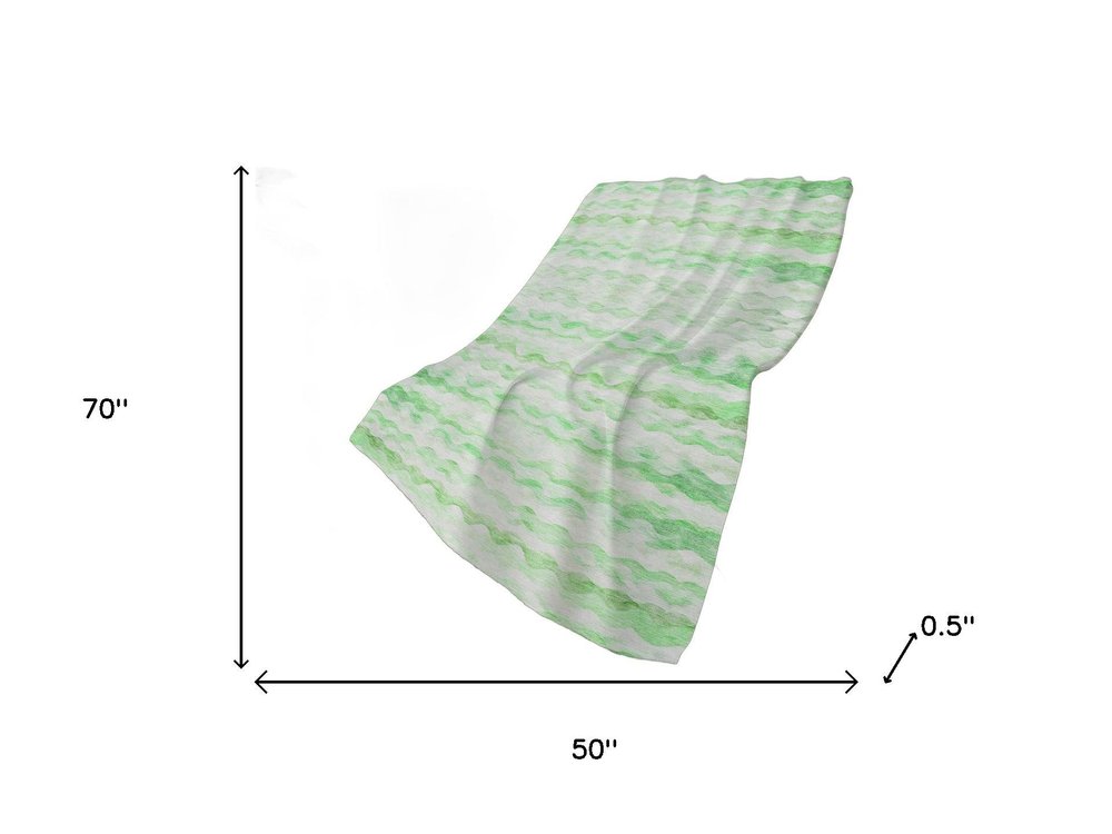 50" X 70" Green And Ivory Abstract Polyester Woven Plush Throw Blanket