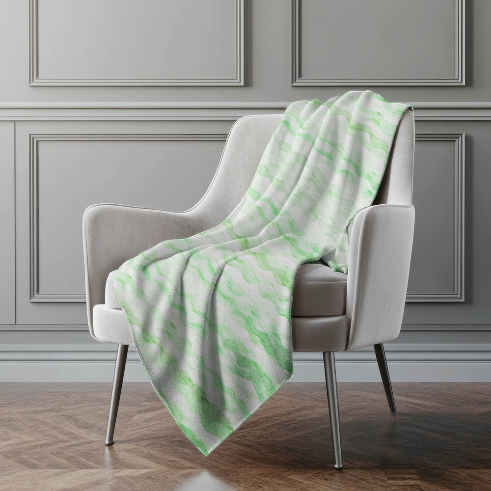 50" X 70" Green And Ivory Abstract Polyester Woven Plush Throw Blanket