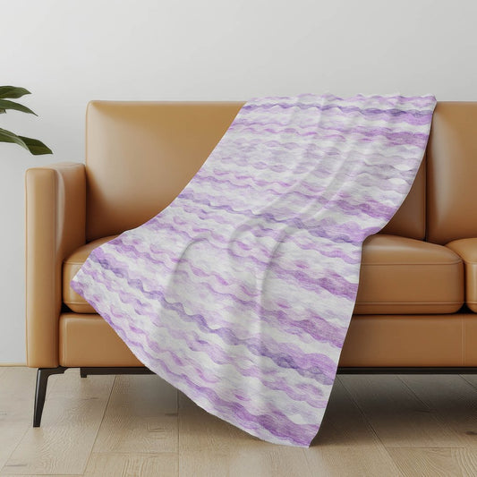 50" X 70" Purple And Ivory Abstract Polyester Woven Plush Throw Blanket