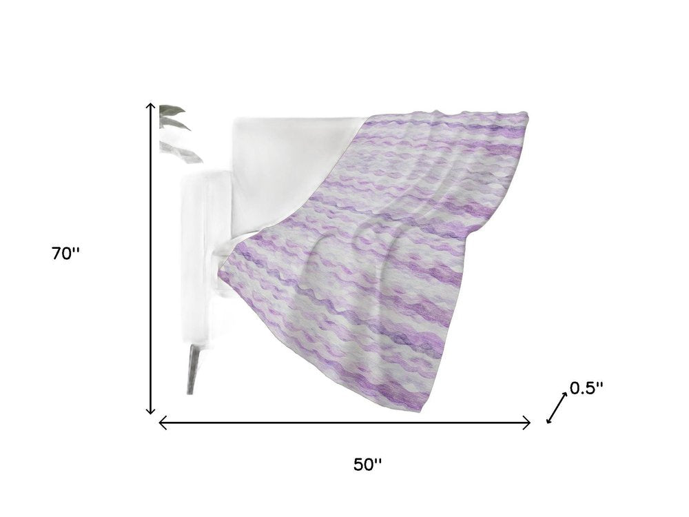 50" X 70" Purple And Ivory Abstract Polyester Woven Plush Throw Blanket