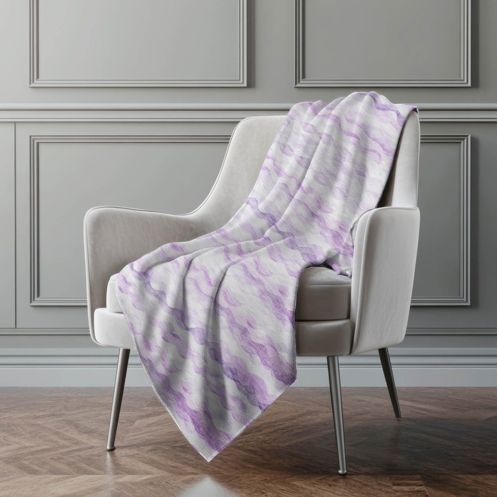 50" X 70" Purple And Ivory Abstract Polyester Woven Plush Throw Blanket