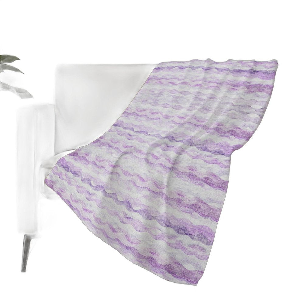 50" X 70" Purple And Ivory Abstract Polyester Woven Plush Throw Blanket