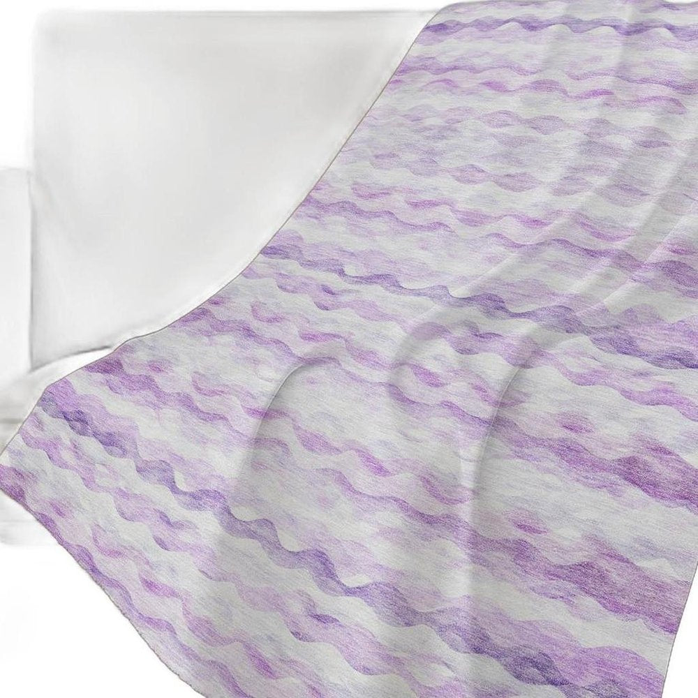 50" X 70" Purple And Ivory Abstract Polyester Woven Plush Throw Blanket