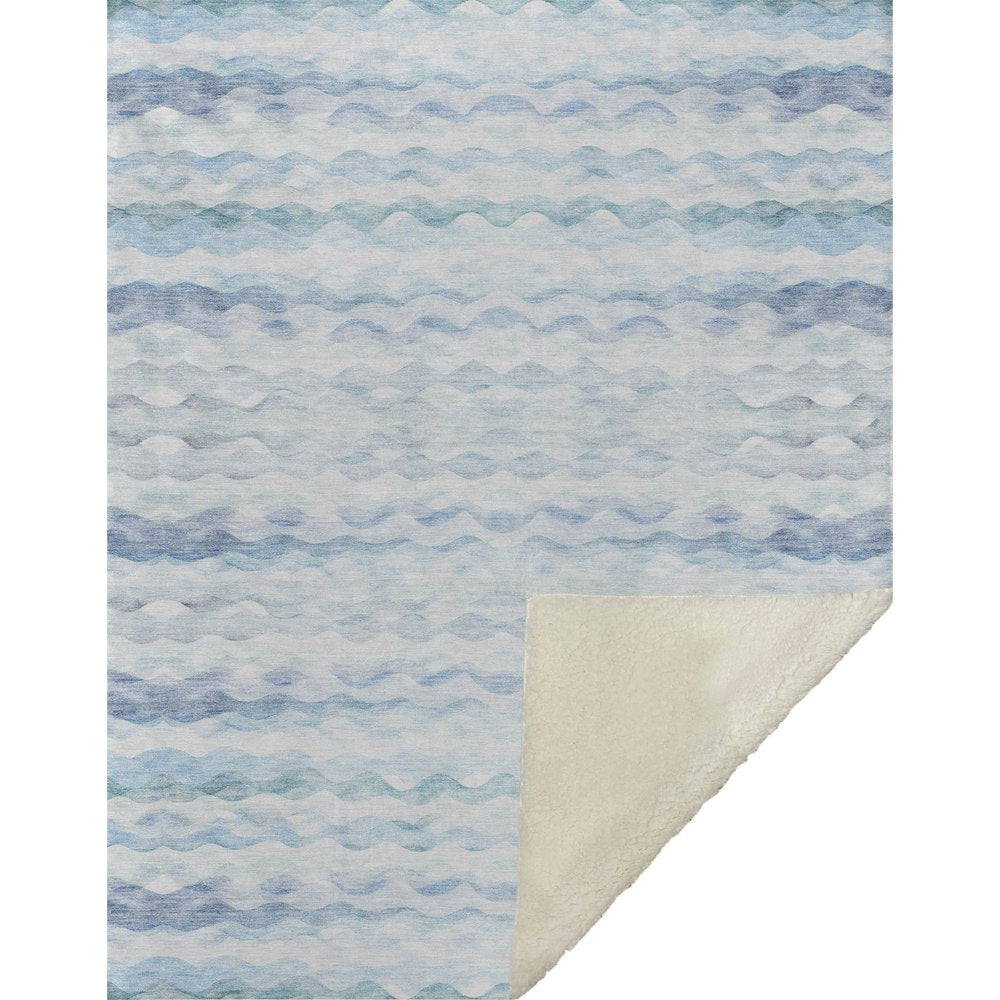50" X 70" Blue And Ivory Abstract Microfiber Plush Throw Blanket