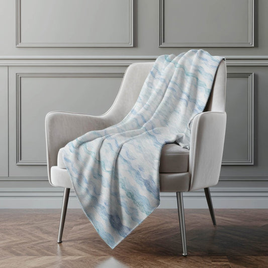 50" X 70" Blue And Ivory Abstract Polyester Woven Plush Throw Blanket