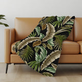 50" X 70" Midnight Chocolate And Beige Leaves Polyester Woven Plush Throw Blanket