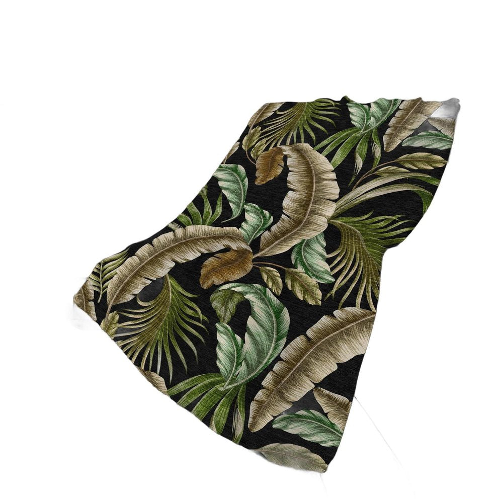 50" X 70" Midnight Chocolate And Beige Leaves Polyester Woven Plush Throw Blanket