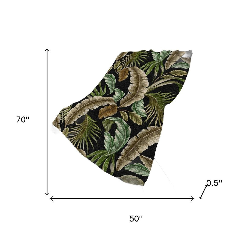 50" X 70" Midnight Chocolate And Beige Leaves Polyester Woven Plush Throw Blanket