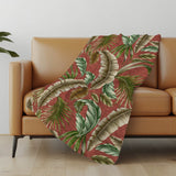 50" X 70" Rust Green And Beige Leaves Polyester Woven Plush Throw Blanket