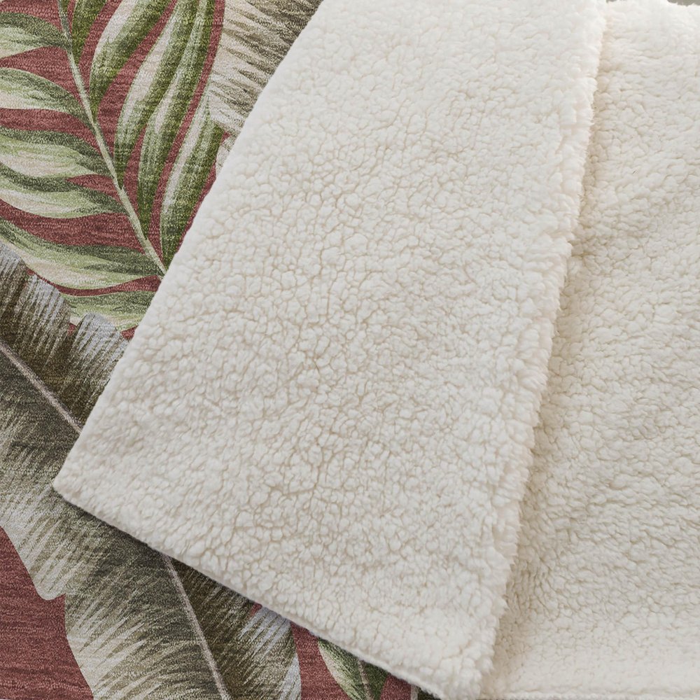 50" X 70" Rust Green And Beige Microfiber Leaves Plush Throw Blanket