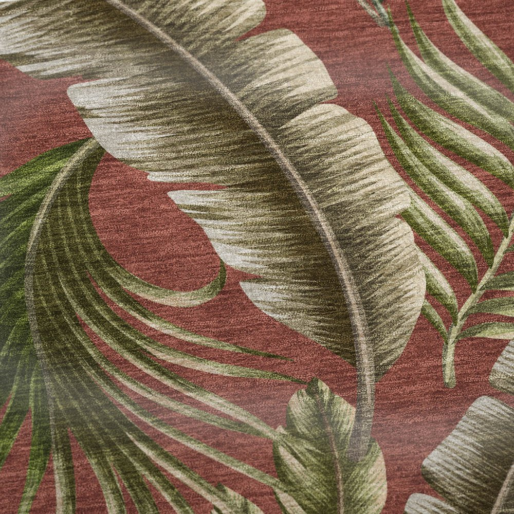 50" X 70" Rust Green And Beige Leaves Microfiber Plush Throw Blanket