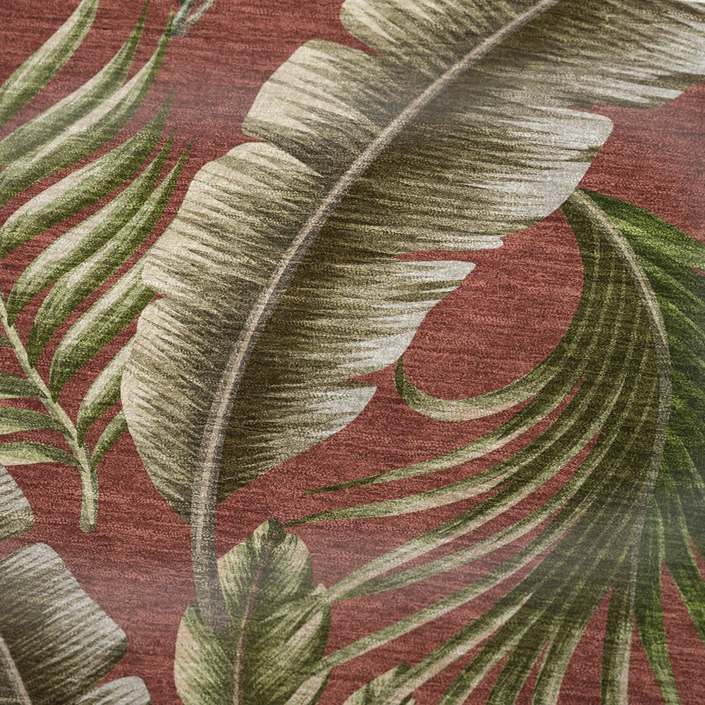 50" X 70" Rust Green And Beige Leaves Microfiber Plush Throw Blanket