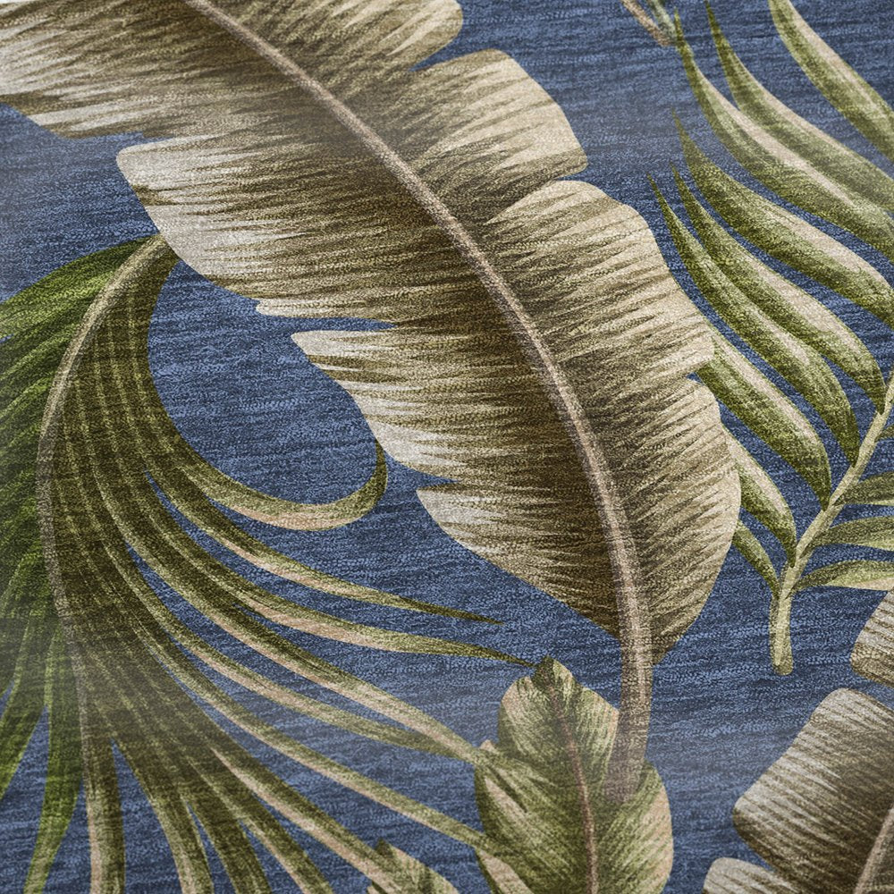 50" X 70" Blue Green And Beige Leaves Microfiber Plush Throw Blanket