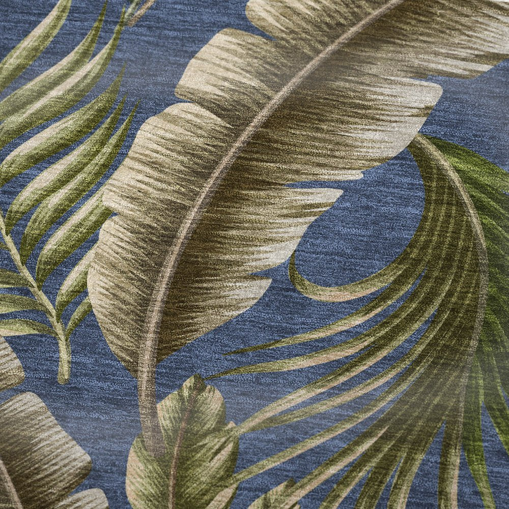 50" X 70" Blue Green And Beige Leaves Microfiber Plush Throw Blanket